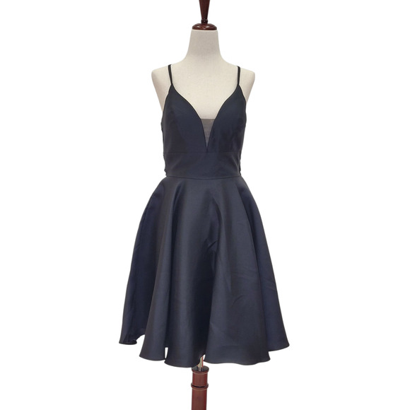 Women's Black Cocktail Dress with Lace Back and Cutout - Picture 1 of 5